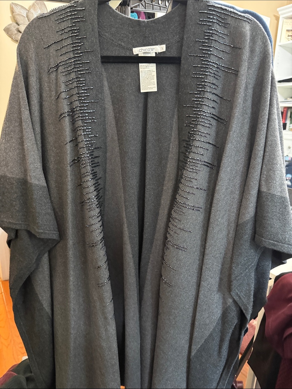 Beautiful gray beaded Ruana two tone gray Chico’s L/XL New